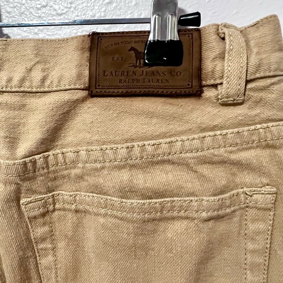 LAUREN JEANS CO women's vintage Tan Flare Jeans with gold graphic print  8 - Picture 9 of 10